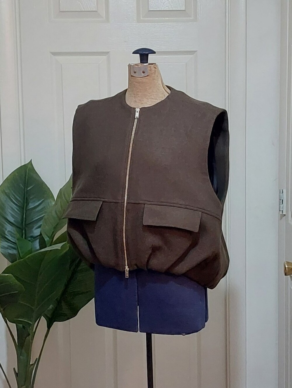 Zara Brown Zip-Front Women's Utility Vest Size Small/medium